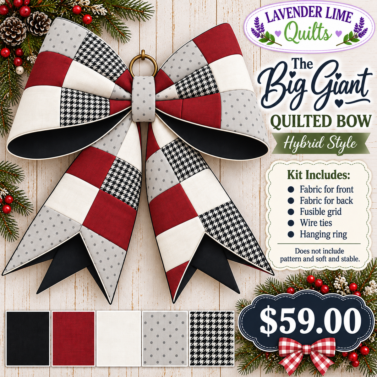 The Big Giant Quilted Bow Kit – Crimson Houndstooth (Hybrid Style)