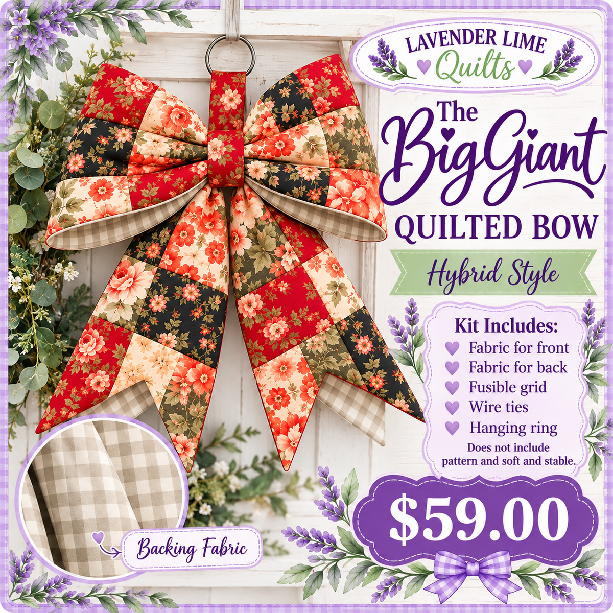 Big Giant Quilted Bow Kit – Vintage Rose (Hybrid Style)