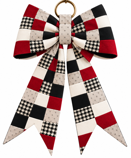 The Patchwork Quilted Bow Kit – Crimson Houndstooth (Hybrid Style)