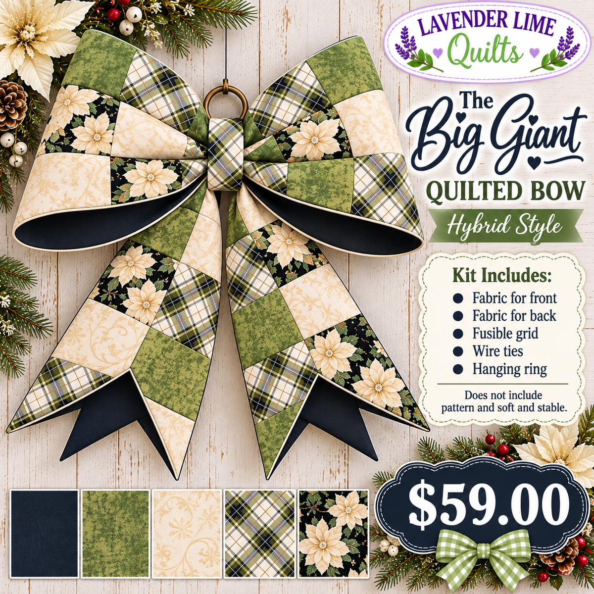 Big Giant Quilted Bow Kit – Winter Evergreen (Hybrid Style)