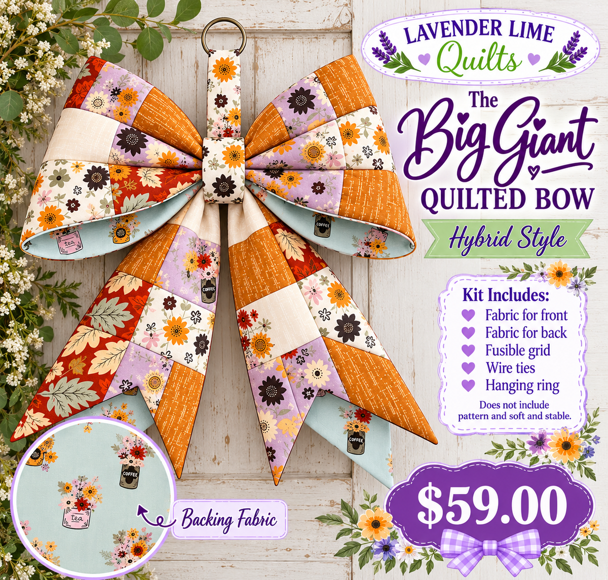Big Giant Quilted Bow Kit – Autumn Blooms (Hybrid Style)
