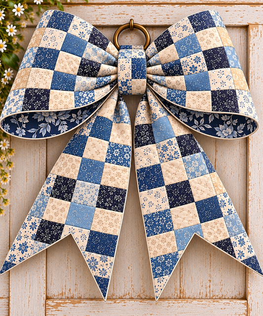 Patchwork Quilted Bow Kit – Blue & Cream (Hybrid Style)
