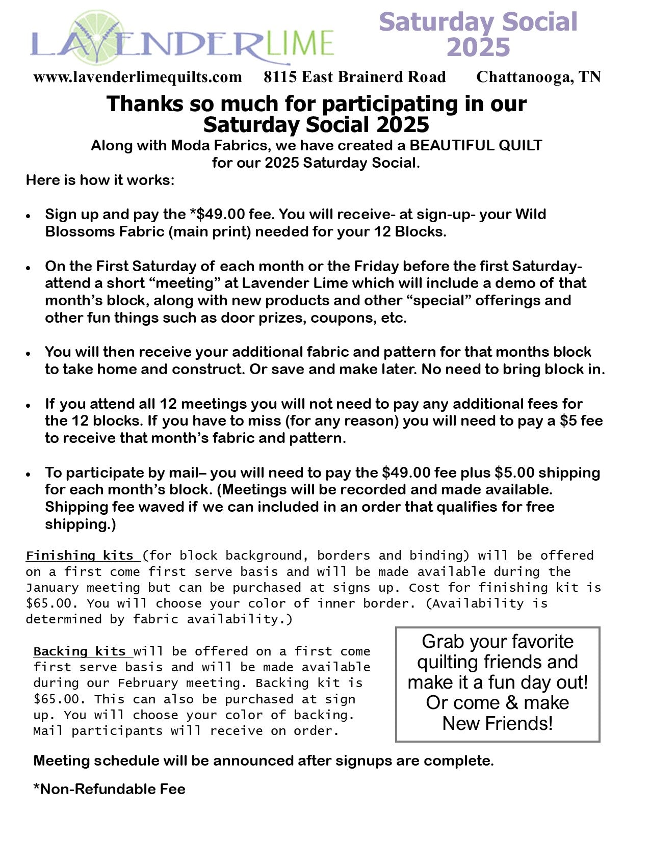 Saturday Social Club 2025 Backing Kit