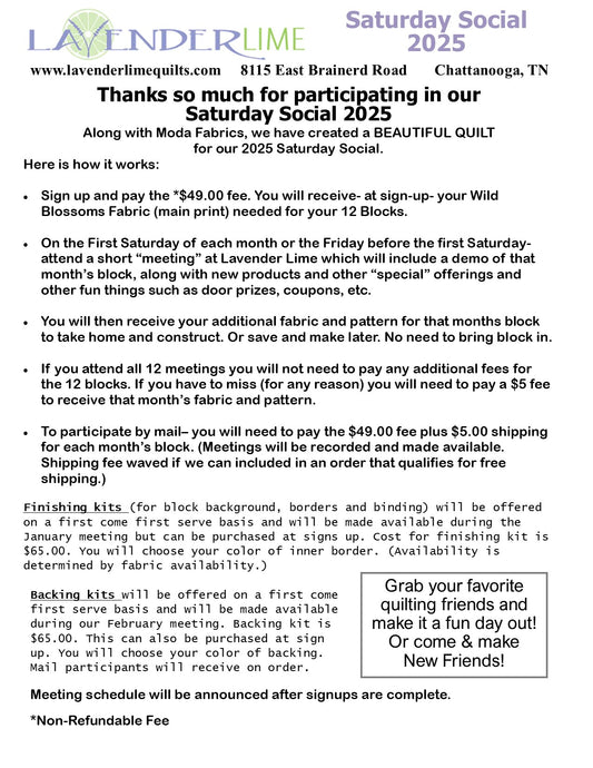 Saturday Social Club 2025 Backing Kit