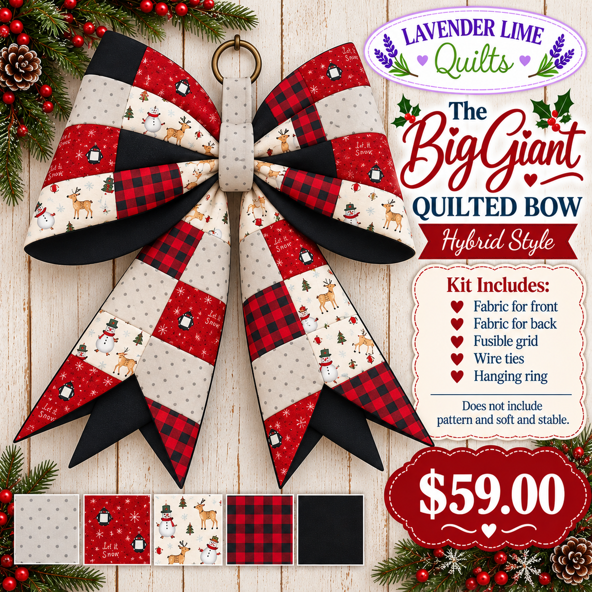 The Big Giant Quilted Bow Kit – Let It Snow Christmas (Hybrid Style)