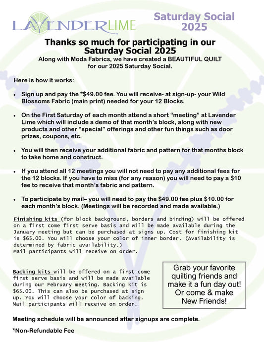 Saturday Social Club 2025 Backing Kit