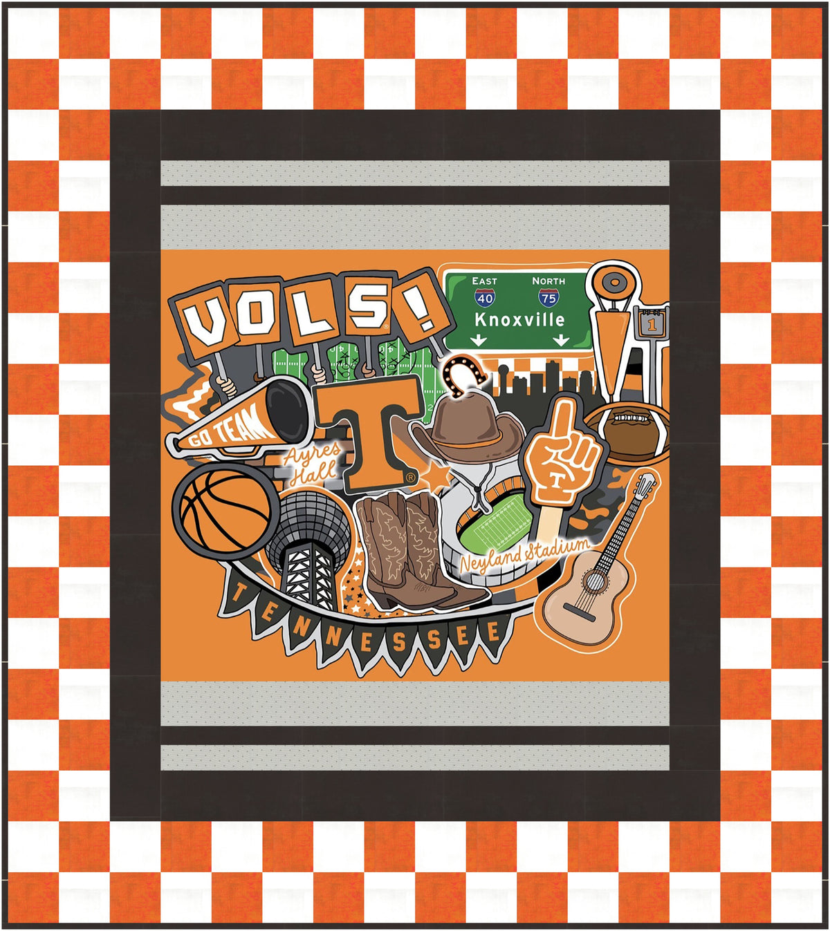 KIT- Four Fabrics and a Panel Quilt Kit | College & Team Spirit Quilt (Tennessee)